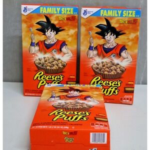 General Mills Reeses Puffs Dragon Ball Z Family Size 19.7 Oz Lot Of 3 Cereal